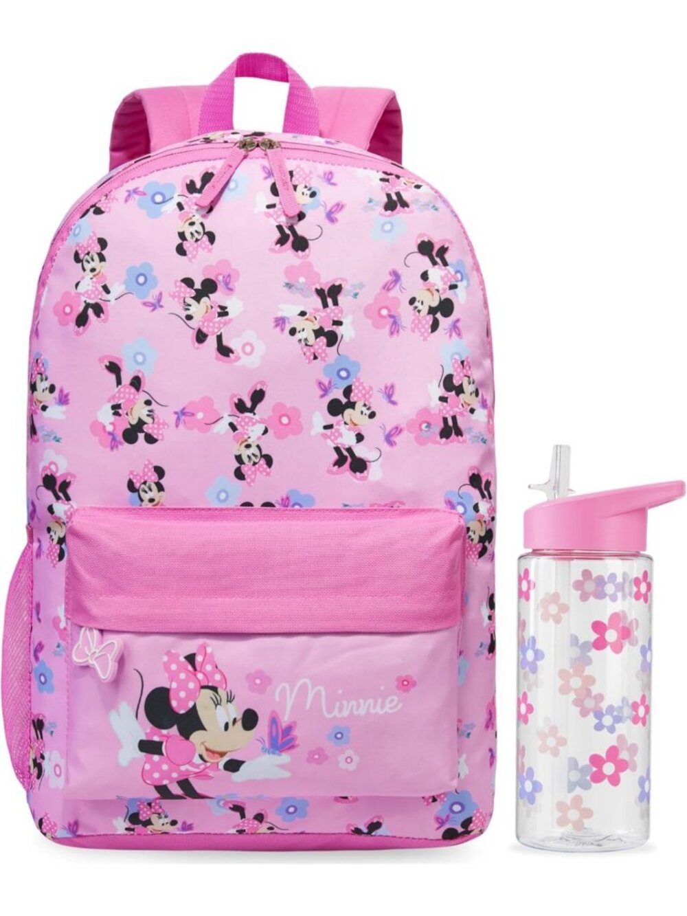 Girls' Pink Minnie Mouse Backpack Set with Water Bottle & Padded Straps, 17in